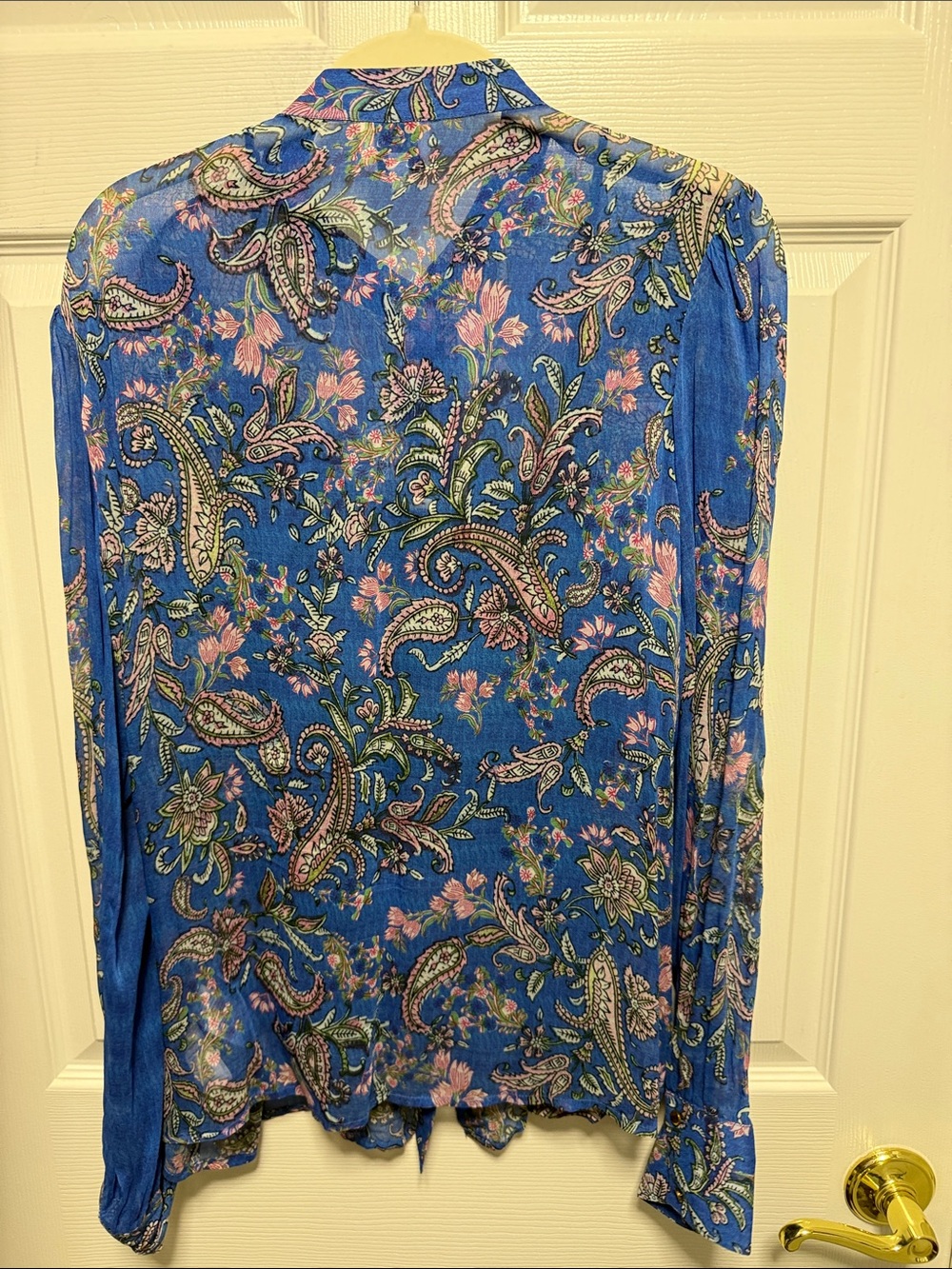 HEMANT & NANDITA Blue Paisley Ruffle Button-Down Blouse - Picture 3 of 3